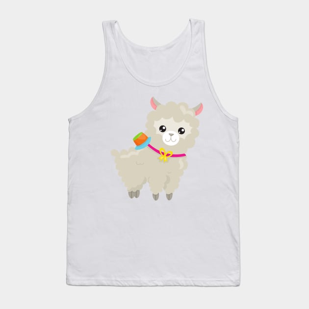 Cute Llama, Alpaca, Little Llama, Llama With Hat Tank Top by Jelena Dunčević